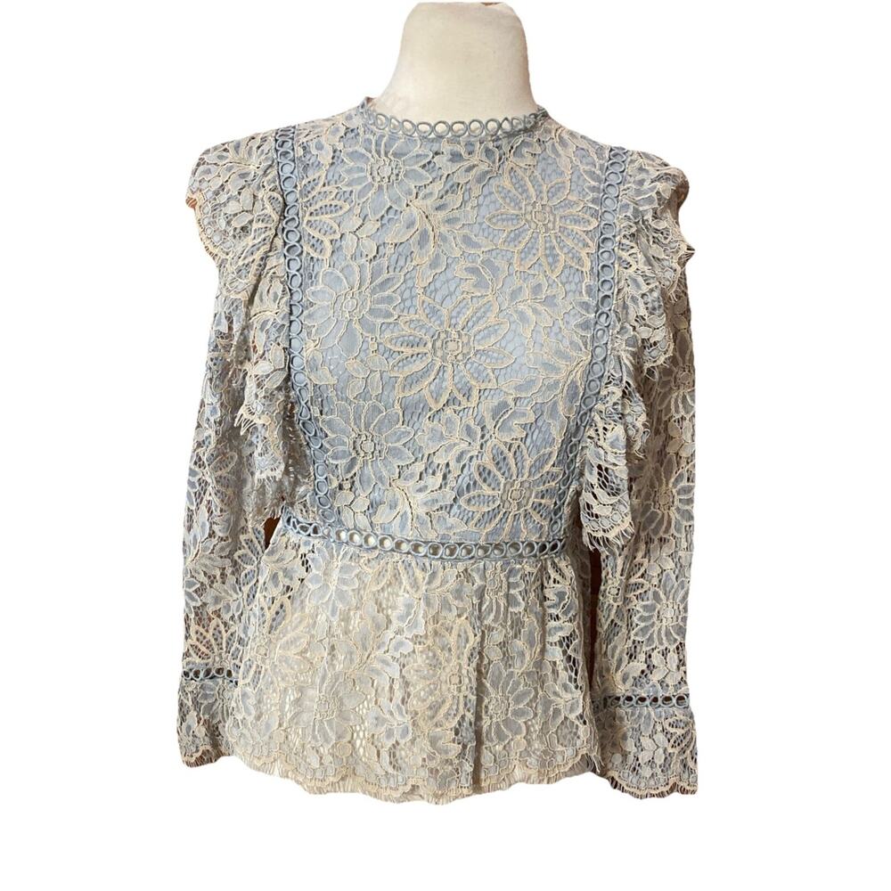 Storia lace top Women’s Sz S New Blue Coquette Victorian Fairy Blouse Feminine